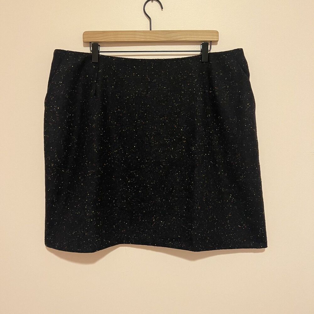 ModCloth The Penny Wool Blend Black Speckle Tweed Career Mini Skirt Sz 16